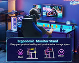 Casaottima 59 Inch Gaming Desk with USB Charging Ports & LED Light - Reversible Computer Desk with 3 Fabric Drawers, Monitor Stand, CPU Stand, and Side Hook, Modern Office Desk, Pure Black Casaottima
