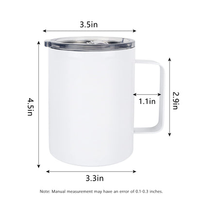 MAIKESUB 4 Pcs Sublimation Mugs Blank Stainless Steel Coffee Tumbler Double Wall Sublimation Blanks Coffee Mugs with Handle and Sliding Lid 12 oz Double Wall Vacuum Insulated for Travel Mug