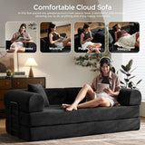 79" Convertible Sofa Bed with Fixed-Shape Frame & Removable Armrests, Modular Corduroy Sleeper Sofa, Folding Mattress Couch for Small Spaces - No Assembly Needed in Black (Includes 2 Pillows) SAVENICA