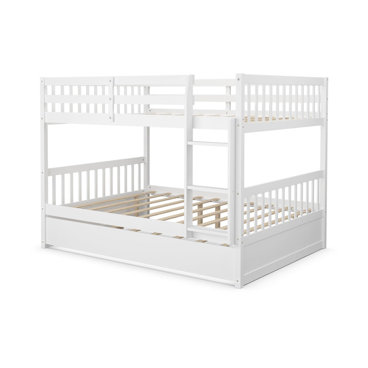 Giantex Full Over Full Bunk Bed with Trundle, Solid Wood Trundle Bed Frame w/Guardrails and Ladder, Convertible to 2 Beds, Full Size Bunk Beds for Adults Kids Teens, No Box Spring Needed, White Giantex