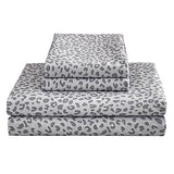 Mooreeke Leopard Cheetah Printed Queen Bed Sheets, Soft Microfiber Bedding Sheets & Pillowcases, Deep Pocket Non-Slip Fitted Queen Sheet, Silver Grey Animal Pattern Bedsheets Mooreeke