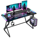 TIQLAB Gaming Desk with LED Lights, 47 Inch Computer Desk for Home Small Space, Gaming Table with Carbon Fiber Surface, PC Gamer Desk for Kids Boys Men, Black TIQLAB