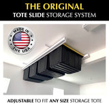 E-Z Garage Storage Tote Slide – Made in USA | Overhead Garage Storage Rack – Ceiling Slide System Holds Up to 5 Tote Bins, Adjustable Rails – 150 lb Weight Capacity – Garage Ceiling Organizer E-Z Garage Storage