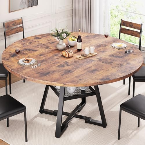 Jocoevol 51'' Round Dining Table for 6,Kitchen Dining Room Circle Dinner Pedestal Table,Space Saving Wood Kitchen & Dining Room Furniture (Vintage, 51In) Jocoevol