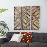 Deco 79 Wood Geometric Home Wall Decor Slatted Wood Design Wall Sculpture, Set of 3 Wall Art 12"W, 35"H, Brown Deco 79