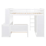 MaiDeHaoo Twin Over Full L-Shaped Bunk Bed with Desk and Shelves, Wood Bunk Bed with Storage Wardrobe and Stand-Alone Bed, White MaiDeHaoo