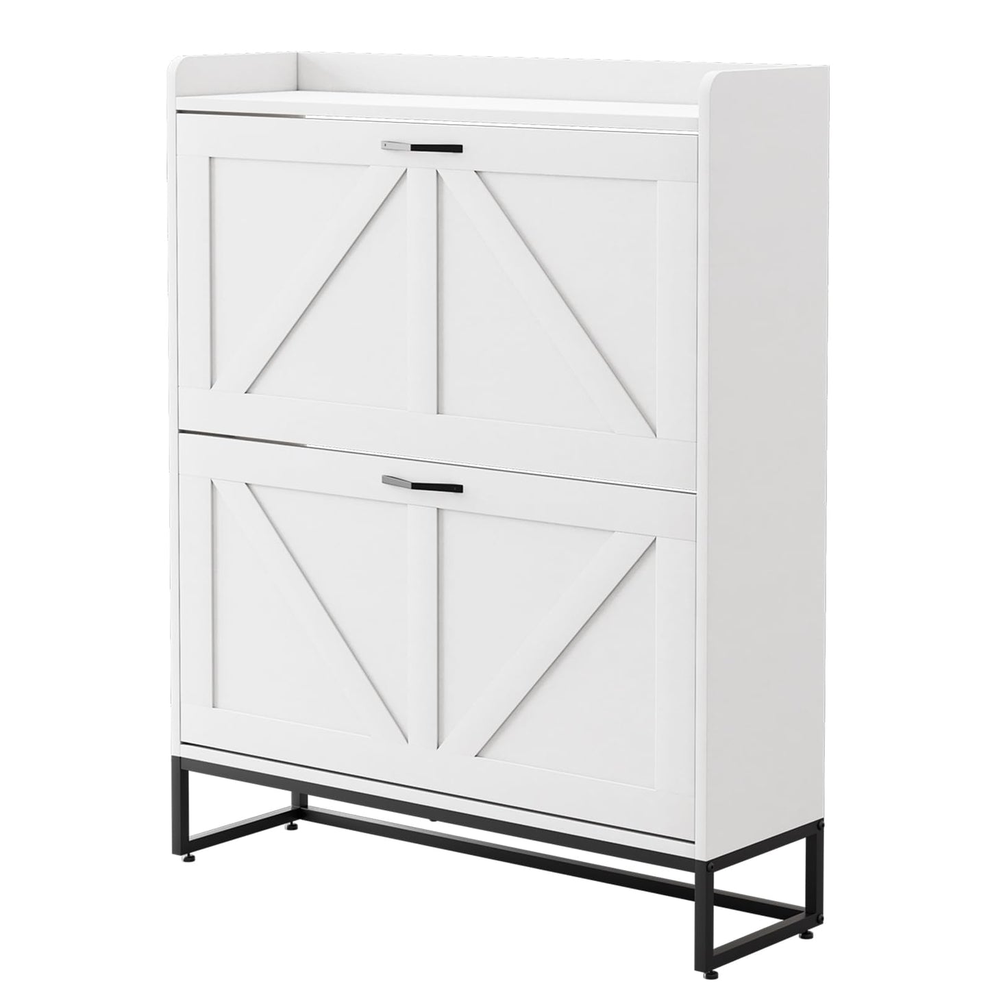 ROWHY Shoe Cabinet Storage, Shoe Organizer Space Saver with 2 Flip Drawers and Metal Legs, Hidden Freestanding Shoe Rack for Entryway, Foyer, Hallway, White - WoodArtSupply