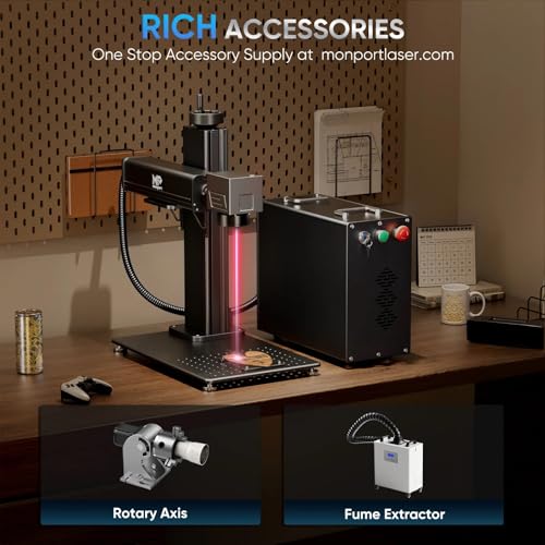 Monport 30W Fiber Laser Engraver Compatible with Lightburn, MOPA Color Marking Laser Marking Machine with 6.9" x 6.9" Lens Red Dot Guide Manual Focus for Metal Aluminum Gold Steel More Monport