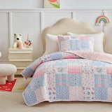 Joyreap Twin Size Quilt Set for Girls, Pink n Blue Floral Patchwork Design, 2 Pieces Soft n Cozy Microfiber Quilt, Bedspread Bed Cover for All Season- 68x88 inches Joyreap