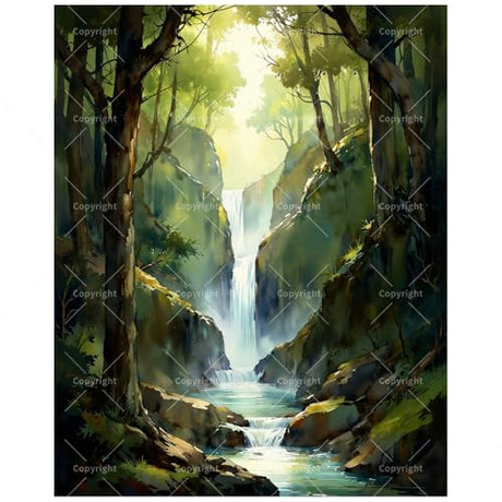 Waterfall Landscape Paint by Numbers Kit for Adults - DIY Waterfall in Green Forest Pathway Painting on Canvas 16x20 Inches, Acrylic Paint Set, Art for Home Decoration or Gifts DecorFriday