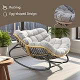 Virplik Oversized Papasan Rocking Chair with Extra Thick Cushion, Rattan Wicker Egg Chair for Indoor & Outdoor Use – Cozy Swivel Lounge Chair for Patio, Living Room, Bedroom, or Porch, Grey