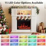 BOSSIN 43" Electric Fireplace with Mantel, 14-Color LED Light Strip, 23 inch Insert, Freestanding TV Stand with Heater, Wooden Surround, Faux Log & LED Flames, Remote Control, 750W/1500W, White BOSSIN
