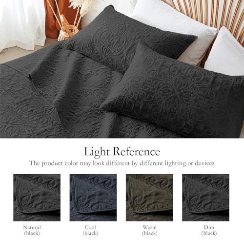 akkialla Twin Quilt Bedding Set for All Seasons,Lightweight Black Bedspreads Twin Size,Modern Style Microfiber Soft Floral Pattern Coverlet Set(1 Quilt,1 Pillow Sham) akkialla