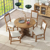 VilroCaz 5-Piece Retro Functional Dining Set, Solid Wood Extendable Dining Table with a 16-inch Leaf and 4 Upholstered Chairs, Dining Room Round Dining Table Set for 4 (a_Walnut) VilroCaz