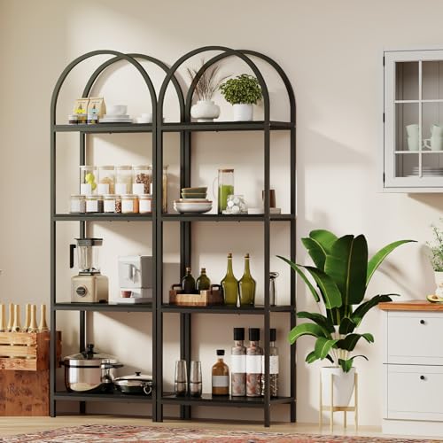 Kogven Arched Industrial 4-Tier Bookcase with Metal Frame - 72" Tall Freestanding Storage Rack in Black - WoodArtSupply