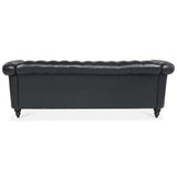 Ball & Cast 84" Chesterfield Leather Sofa with Channel Tufted Seat Back,Classic 3 Seater Couch w/Roll Arm Nailhead Trim and Upholstered,Mid Century Furniture for Living Room,Bedroom,Office,Black PU Ball & Cast
