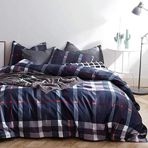 Jumeey Plaid Duvet Cover Queen Size Navy Blue Grid Bedding Set Buffalo Plaid Bedding Teens Boys Dark Color Gingham Grid Tartan Bedding Set Men Check Duvet Cover Full Houseri