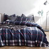 Jumeey Plaid Duvet Cover Queen Size Navy Blue Grid Bedding Set Buffalo Plaid Bedding Teens Boys Dark Color Gingham Grid Tartan Bedding Set Men Check Duvet Cover Full Houseri