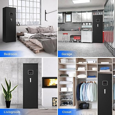EMAXEE 7-8 Biometric Gun Safe Rifle, Large Gun Safes for Home Rifle and Pistols with Upgraded Control Panel and LED Light, Quick Access Fingerprint Gun Cabinet with Removable Shelf and Gun Racks EMAXEE