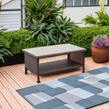 Outdoor Wicker Coffee Table Patio Furniture Garden Rattan 2-Layer Glass Table with Storage and Furniture Cover, Brown Rattaner
