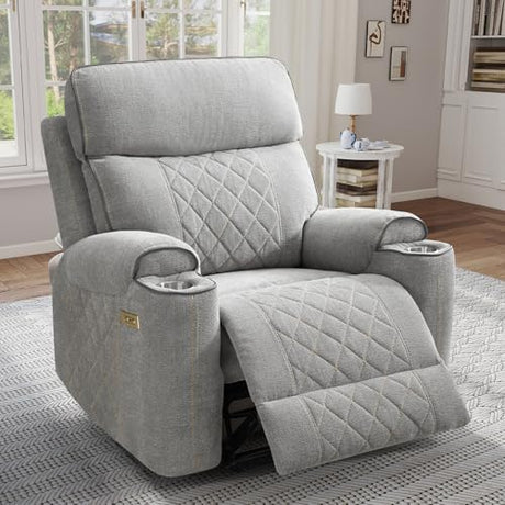 EBELLO Power Recliner Chair, Electric Fabric Reclining Sofa with Cup Holders, USB Type-C Charging Ports, for Small Living Room, Bedroom and Meeting Room, Grey EBELLO
