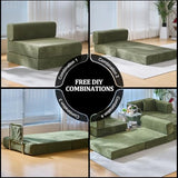 GEARIVY Folding Sofa Bed Convertable Corduroy Couch King Size Floor Sleeper 4-in-1 DIY Combination Modular Sofa Fold Out Futon Lounge Comfy Foldable Lazy cama for Living Room (Green, 39.37″S-HR) GEARIVY