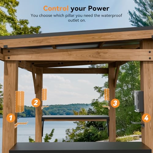 Modern Shade Grill Gazebo 6' X 8', Cedar Wood Gazebo with Shelves and Paper Towel Holder, Patio Gazebo with Galvanized Steel Roof, USB and USB-C Charging Ports, BBQ Gazebo for Patio Backyard Modern Shade Outdoor Living Spaces
