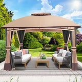 10’x 12’ Outdoor Gazebo, Double Roof Patio Gazebo with Netting and Curtains, Metal Frame Outdoor Patio Canopy for Deck Backyard Garden Raysfung