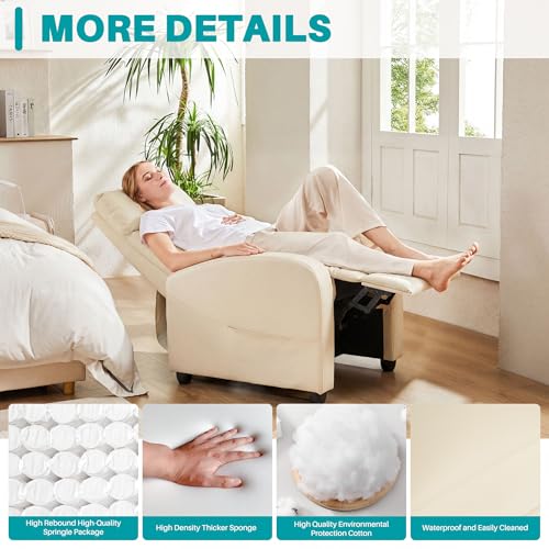 Sweetcrispy Recliner Chair Fabric Recliner Sofa No Massage, Home Theater Seating with Lumbar Support, Adjustable Push Back Overstuffed High-Density Sponge Reclining for Living Room, Beige