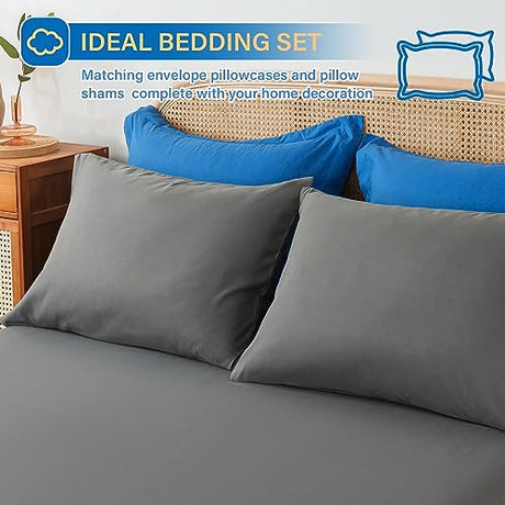 Cosybay Bed in a Bag Full Comforter Sets 7pcs All Season Solid Down Alternative Bedding Sets Blue and Grey with Comforter, Pillow Shams, Flat Sheet, Fitted Sheet and Pillowcases Cosybay