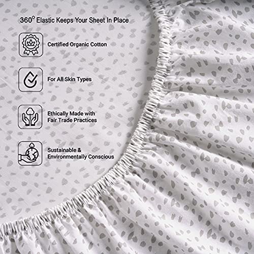 LANE LINEN 100% Organic Cotton Twin Fitted Sheet & Pillowcase Set, Percale Weave, Lightweight, Breathable, Fits Mattress Up To 15" Deep - White (Grey Dot) (No Flat Sheet) LANE LINEN
