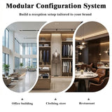 Laxodor 86.6" L-Shaped Reception Desk with Dimmable LED Lights, White Front Desk Counter for Salon, Retail Store & Office