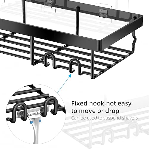 Moforoco 3-Pack Shower Caddy Basket Shelf with Soap Holder, No Drilling Traceless Adhesive Shower Wall Shelves, Rustproof Black Bathroom Shower Storage Organizer Moforoco