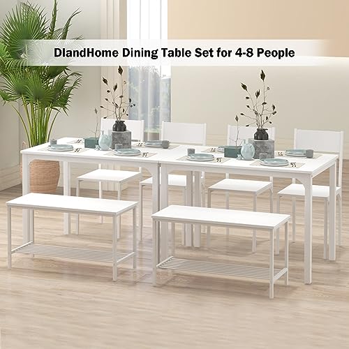 DlandHome 4 Person Dining Table Set, Dining Table with 2 Chairs and 1 Bench,Rectangular Space-Saving Dinner Table with Two Benches for Kitchen DlandHome