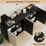 Vrmuxita Sideboard Buffet Cabinet with Storage: 63" Black and Oak Credenza Storage Cabinet for Living Room, Mid Century Modern Console Table with 4 Doors, Fluted Long Accent Cabinets (Oak) Vrmuxita