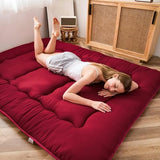 MAXYOYO Japanese Floor Mattress Futon Mattress, Thicken Sleeping Pad Foldable Roll Up Floor Futon for Adults Tatami Mat Dormitory Bed Lounger, Burgundy, Full Size MAXYOYO