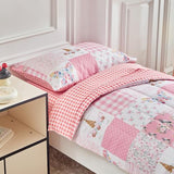 Joyreap 4 Piece Toddler Bedding Set for Girls- Pink Butterflies n Flowers Patchwork Toddler Comforter Set, Includes Quilted Comforter, Fitted Sheet, Top Sheet, and Pillow Case Joyreap