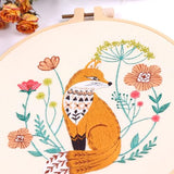YEESAM ART Embroidery Kit with Fox and Beautiful Flowers Patterns, Full Set DIY Embroidery Cross Stitch Kits for Adults Beginners Needlework Sewing (Fox)