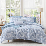 BLOOMHAVEN Queen Comforter Set -7 Pieces Blue Floral Comforter Set for All Seasons, Bed in a Bag Queen with Botanical Flowers Comforter, Sheets, Pillowcases & Shams BLOOMHAVEN