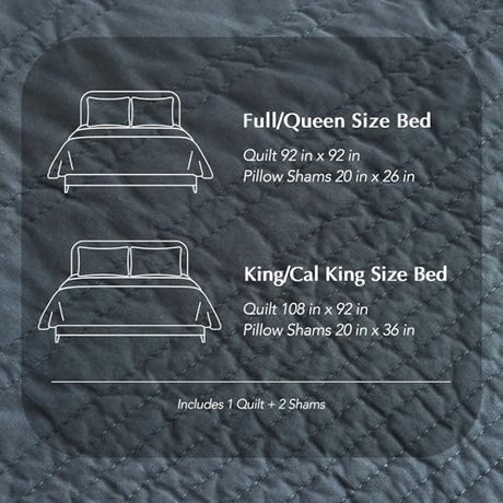EVERGRACEHOME 100% Cotton Modern Lines Quilt Set King Size, Pre-Washed Soft Striped Coverlet Bedspread, 3 Piece Lightweight Bedding Set for All Season, with 2 Pillow Shams, Midnight Blue EVERGRACEHOME