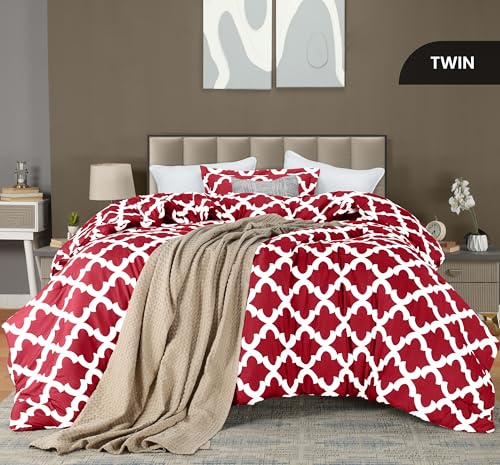 Twin Comforter Set 2 Piece Red by Utopia Bedding, Printed Comforters Twin Size, Bedding Comforters Sets, Down Alternative Soft Bed Set, 1 Comforter (64 x 88 inches) 1 Pillow Shams (20 x 26 inches) Utopia Bedding
