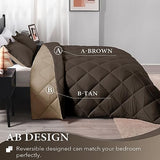 downluxe Full Size Comforter Set - Brown and Tan Full Comforter - Soft Bedding Sets for All Seasons -3- Piece Comforter Set Full with 2 Reversible Pillow Shams