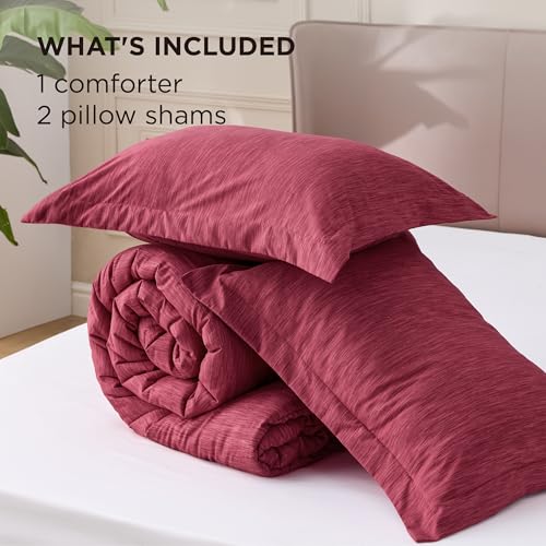 Bedsure Queen Comforter Set - Dark Red Comforter Queen Size, Soft Bedding for All Seasons, Cationic Dyed Bedding Set, 3 Pieces, 1 Comforter (90"x90") and 2 Pillow Shams (20"x26"+2") Bedsure