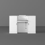 WOODTIME Reception Desk with LED Light & Keyboard Tray, Retail Counter with Cabinet & Glass Adjustable Shelves, Checkout Counter Table for Office Clinic Retail Lobby Salon, White WOODTIME