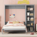 Harper & Bright Designs Gray Full Size Murphy Bed with Storage Shelves, Wood Cabinet Full Platform Beds with Flexible Slats Support, Foldable Wall Bed Frame for Home Office Studio Harper & Bright Designs