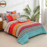 Goodidea Striped Bohemian Comforter Set Queen Size 3 Pieces Boho Hippie Geometric Bedding Set Soft Breathable Reversible Microfiber Boho Comforter with 2 Pillowcases(20"x26") Goodidea