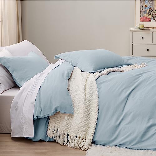 Bedsure Sky Blue Duvet Cover Twin/Twin XL Size - 2 Pieces Prewashed Cotton-Like Polyester Extra Soft Bedding Set, Includes 1 Twin Duvet Cover 68x90 In with Zipper Closure & 1 Pillow Sham, No Comforter Bedsure