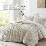 Oli Anderson Boho Tufted Comforter Set Queen Size, 3 Pcs Soft Jacquard Bedding Set for All Seasons, Shabby Chic Farmhouse Bedding Set with Comforters for All Seasons (Beige, Queen) Oli Anderson