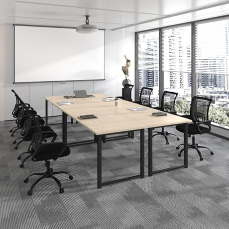 Bonzy Home 12FT Conference Table, Modern Large Meeting Table Office Desks for 16 Person, Long Rectangle Table with Sturdy Metal Frame, 4 PCS, 142" D x 64" W x 30" H, Natural Bonzy Home