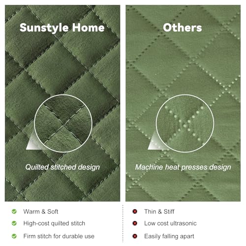 SunStyle Home Quilt Set Twin Olive Green Lightweight Comforter Bedspread Soft Reversible Coverlet for All Season 2pcs Army Green Durable Diamond Quilted Bedding Set (1 Quilt 1 Pillow Sham)(68"x86") SunStyle Home